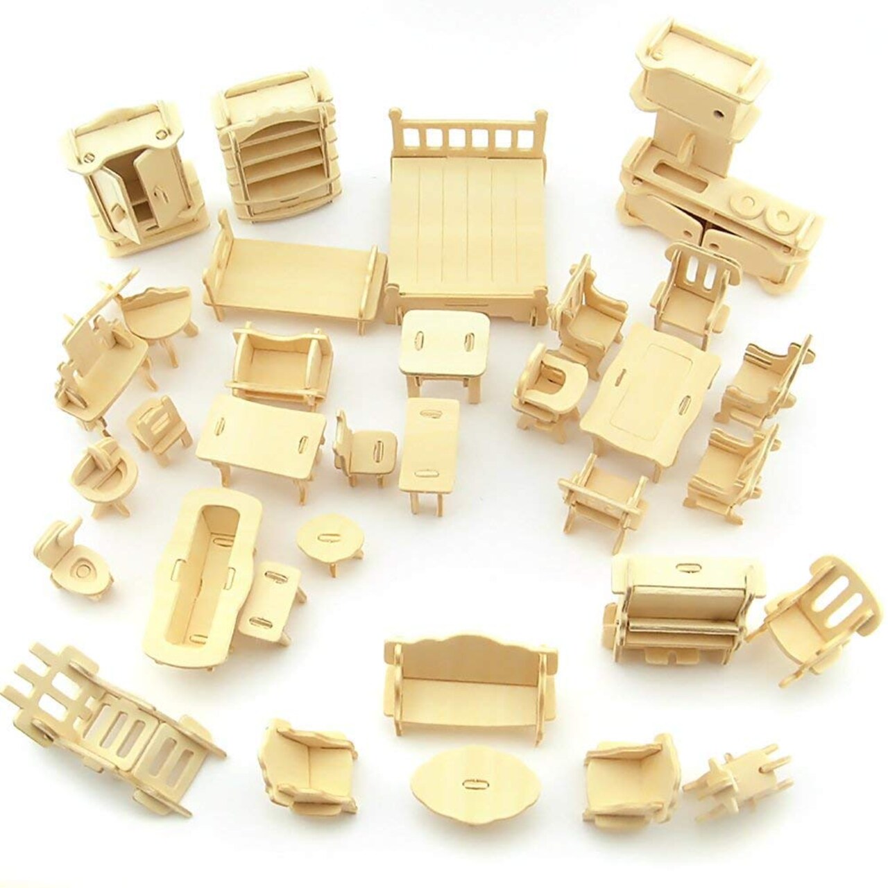 3D Wooden Dollhouse Furniture Puzzle DIY House Room Miniature Furniture Sets Puzzle Gift for Kids